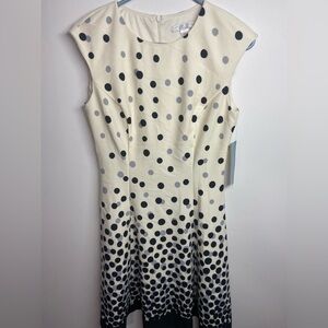 London Times Cream and Black Polka Dot Dress